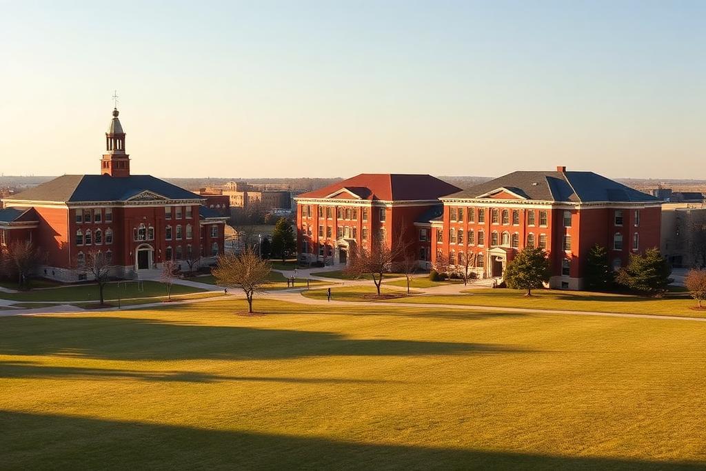 University town architecture and open lawns in north central Oklahoma